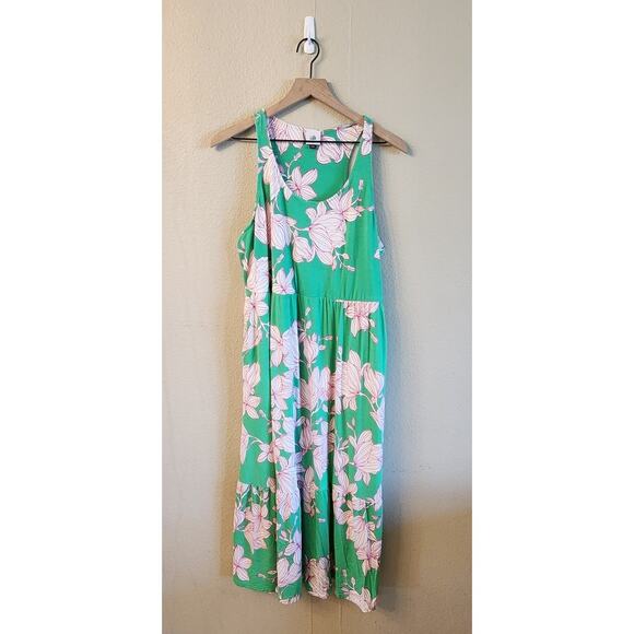 CAbi Weekend Dress SZ Large Green and Pink Mid-length Sleeveless - Picture 2 of 10